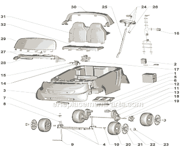 Page A Diagram and Parts List for P2896  Power Wheels Ride-On Cars